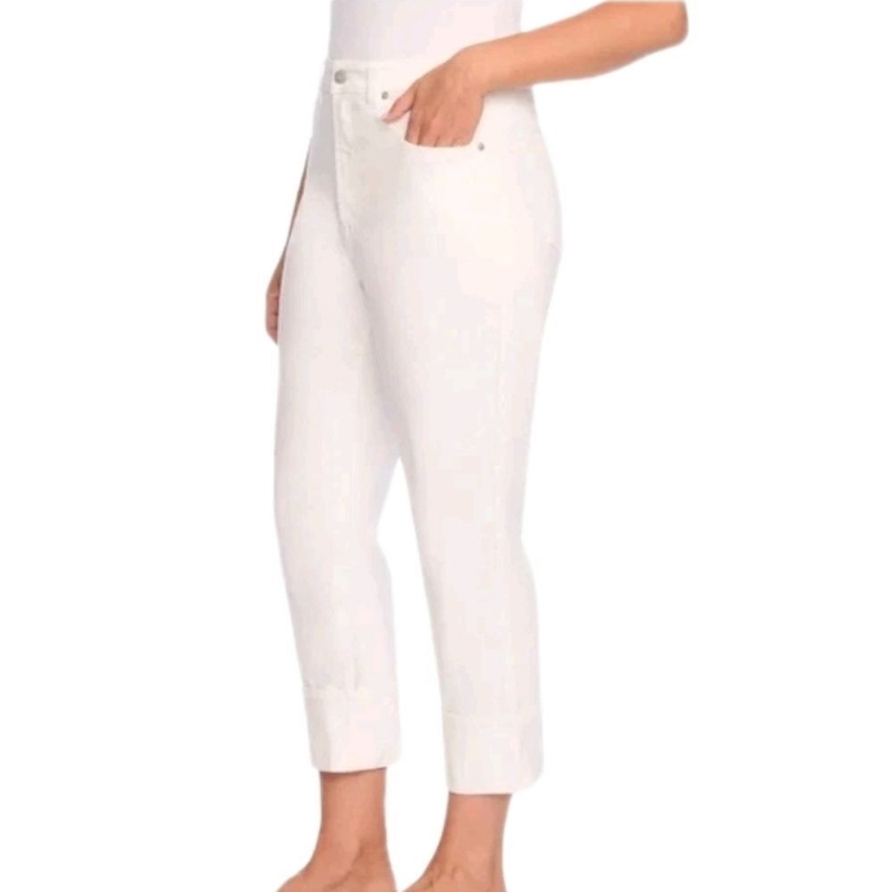 Frye Women's High Waist Cuffed Crop Denim Jeans Ivory Relaxed Size 16, Waist 34